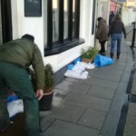 As the waters rose through the manholes extra sandbags are brought out in front of the Fountain pub.
